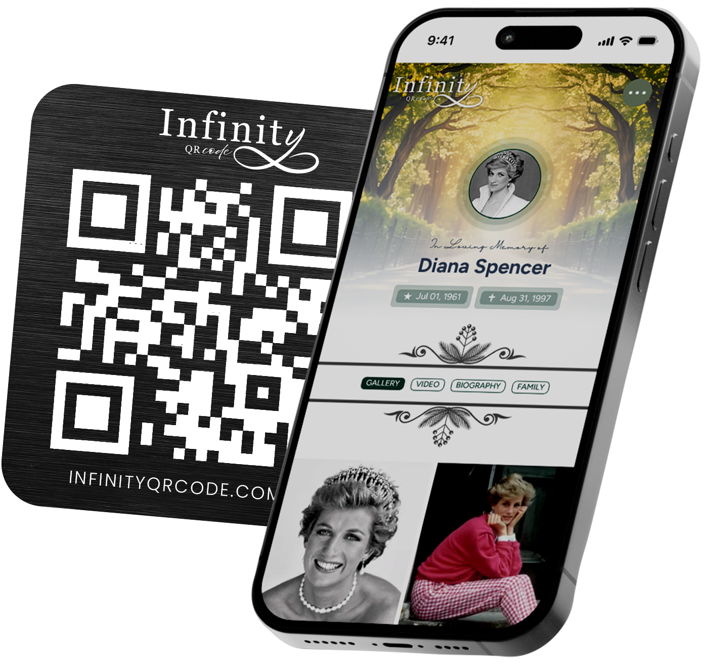 Phone scanning an Infinity QR memorial code